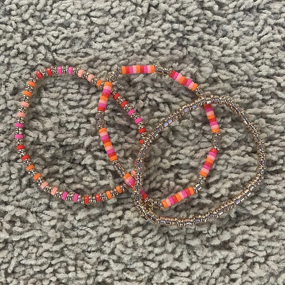 3pc Gold, Orange and Pink beaded bracelets
